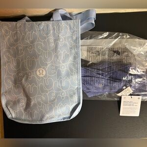 lululemon metal vent tech headband and shopping bag.